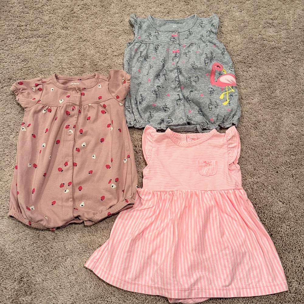 Baby Girls Carters Dress &  Romper size 6 months set of 3